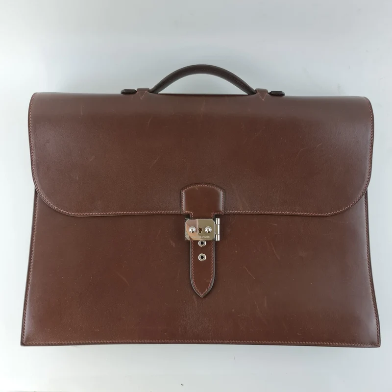 Hermes Brown Leather Sac a Depeche 40 Briefcase Bag G Square (2003)