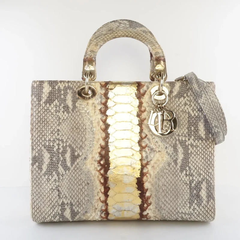 Dior Gold Python Lady Dior Large Shoulder Bag