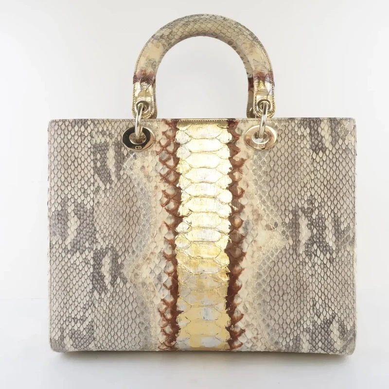 Dior Gold Python Lady Dior Large Shoulder Bag