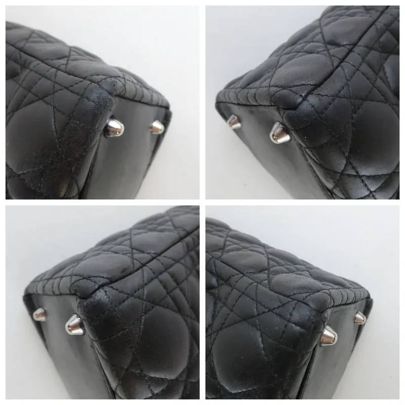 Christian Dior Black Cannage Lambskin Large Lady Dior Shoulder Bag