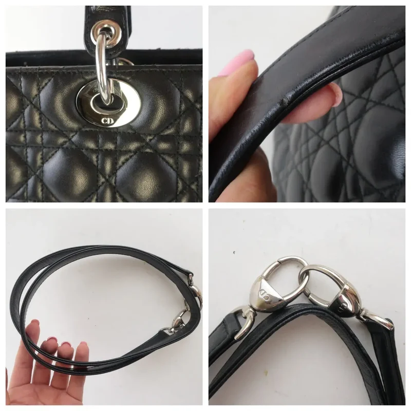 Christian Dior Black Cannage Lambskin Large Lady Dior Shoulder Bag
