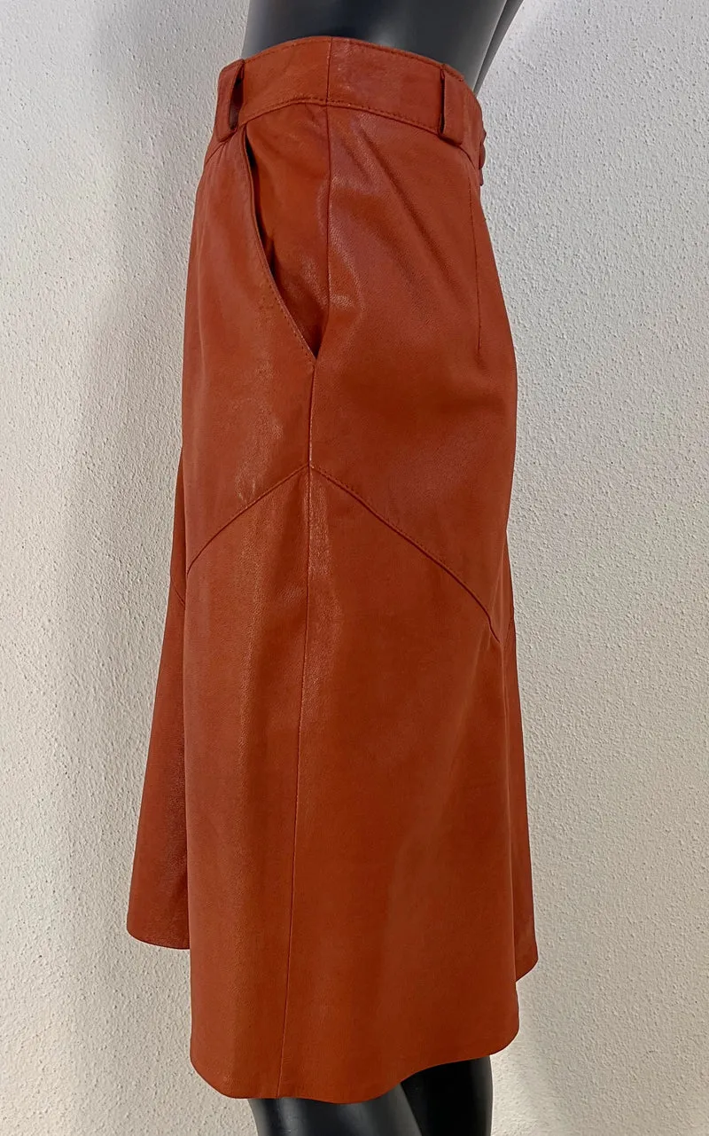Vintage Leather Pencil Skirt Orange Brown