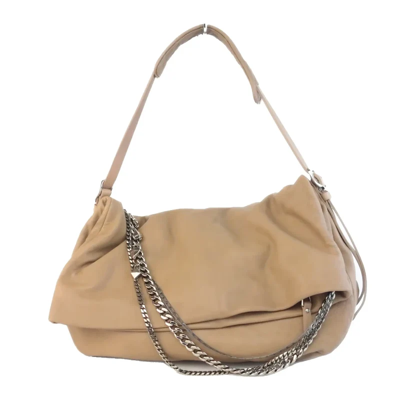 Jimmy Choo Beige Leather Large Biker Saddle Chain Crossbody Bag