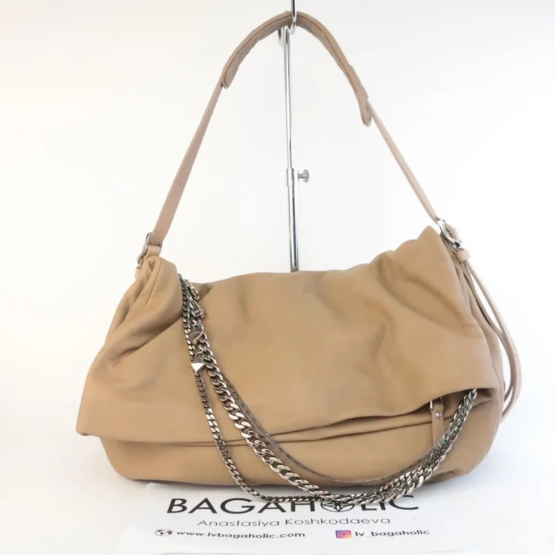 Jimmy Choo Beige Leather Large Biker Saddle Chain Crossbody Bag