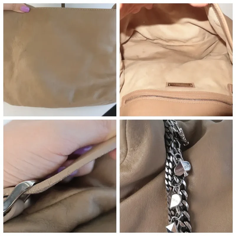 Jimmy Choo Beige Leather Large Biker Saddle Chain Crossbody Bag