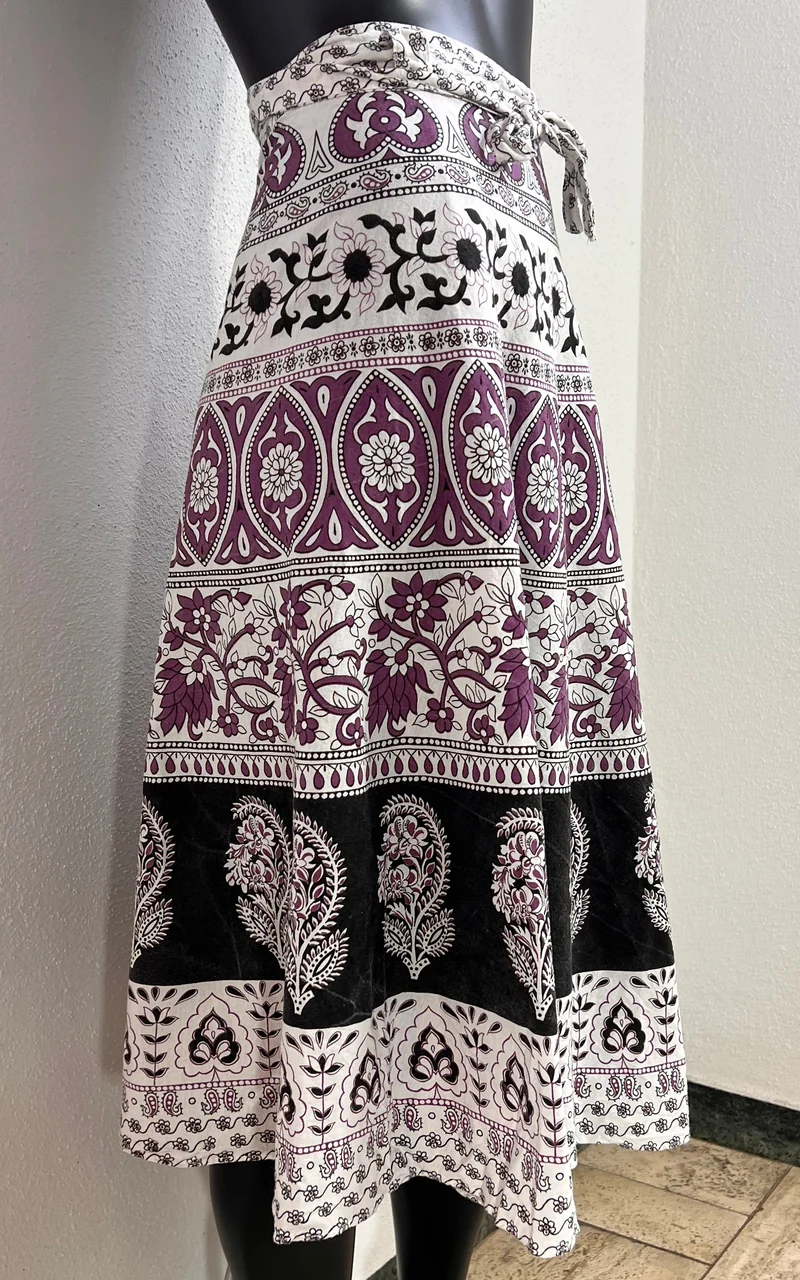 Vintage 70s Block Print Wrap Skirt