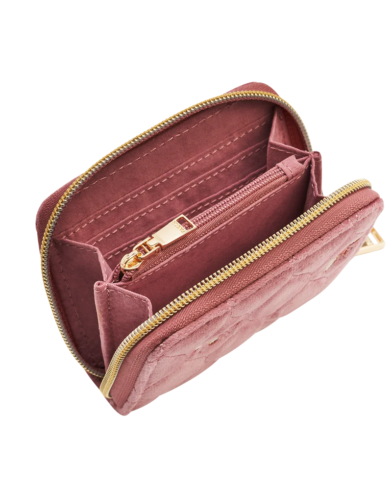 Quilted Bee Embroidered Small Purse in Rose Pink Velvet