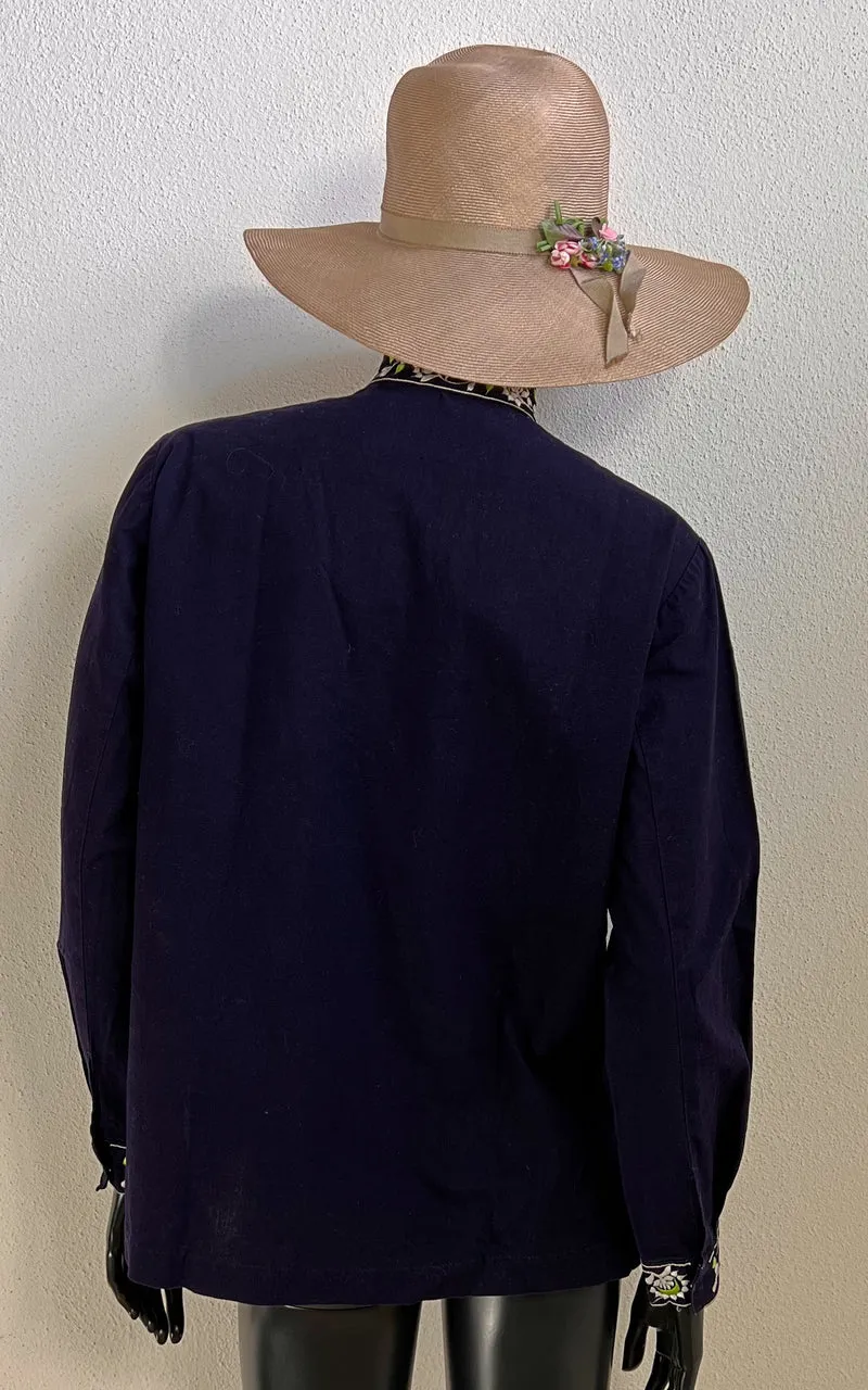 Vintage 70s Embroidered Floral Trim Shirt