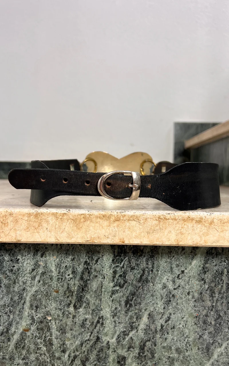 Vintage 70s Hammered Metal and Turquoise Belt