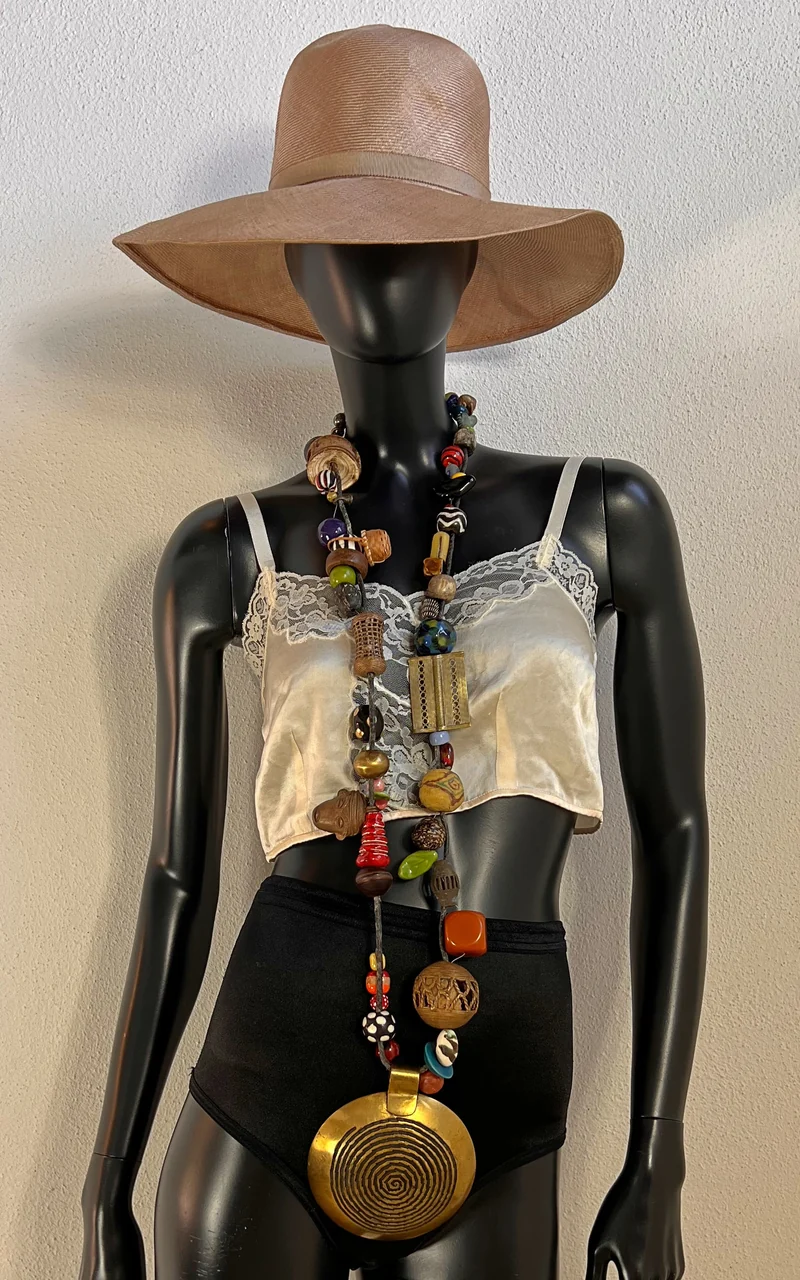 Vintage African Artisan Mixed Bead Statement Necklace