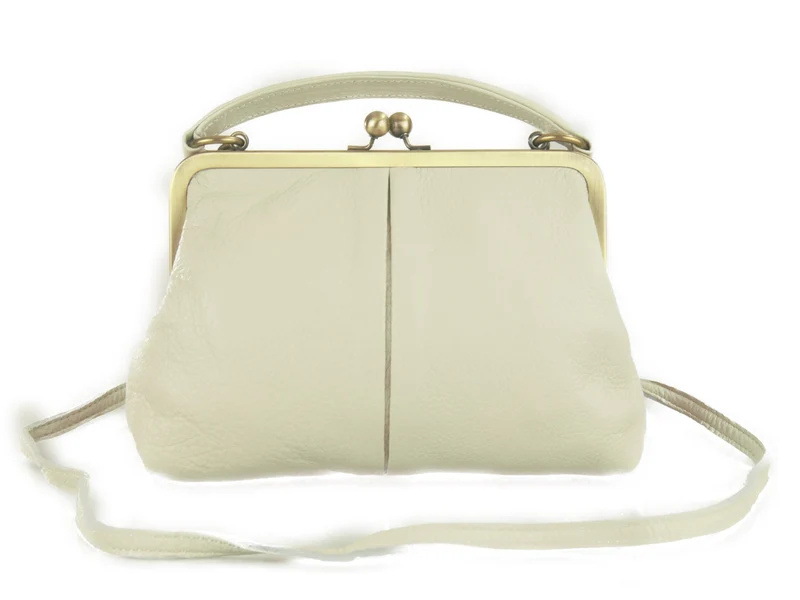 Vintage Damen Handtasche - Kleine Olive in Elfenbein-Weiß, Henkeltasche, Umhängetasche, Bügeltasche