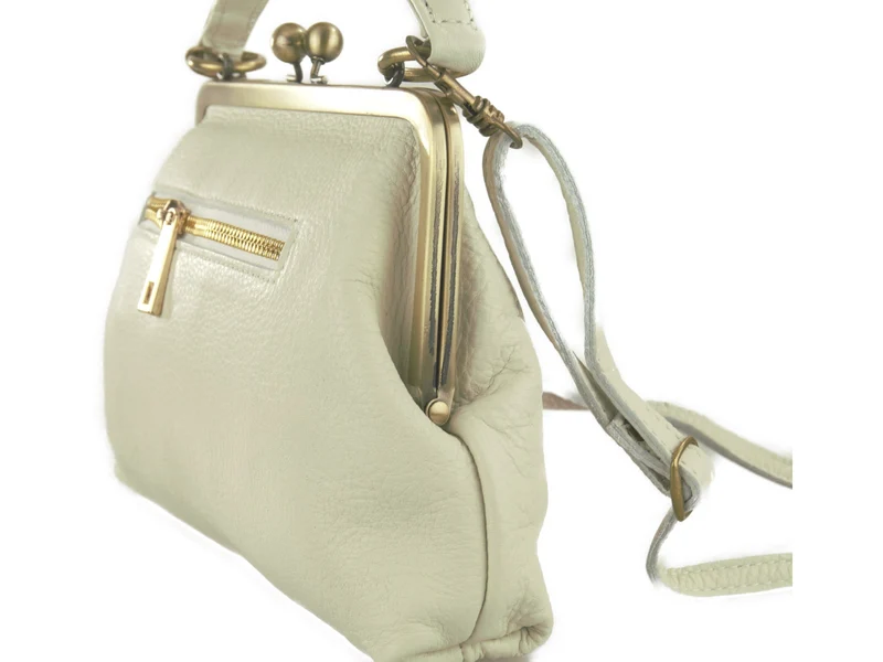 Vintage Damen Handtasche - Kleine Olive in Elfenbein-Weiß, Henkeltasche, Umhängetasche, Bügeltasche