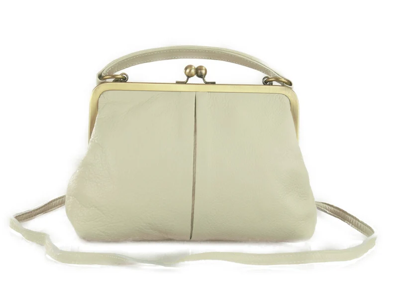 Vintage Damen Handtasche - Kleine Olive in Elfenbein-Weiß, Henkeltasche, Umhängetasche, Bügeltasche