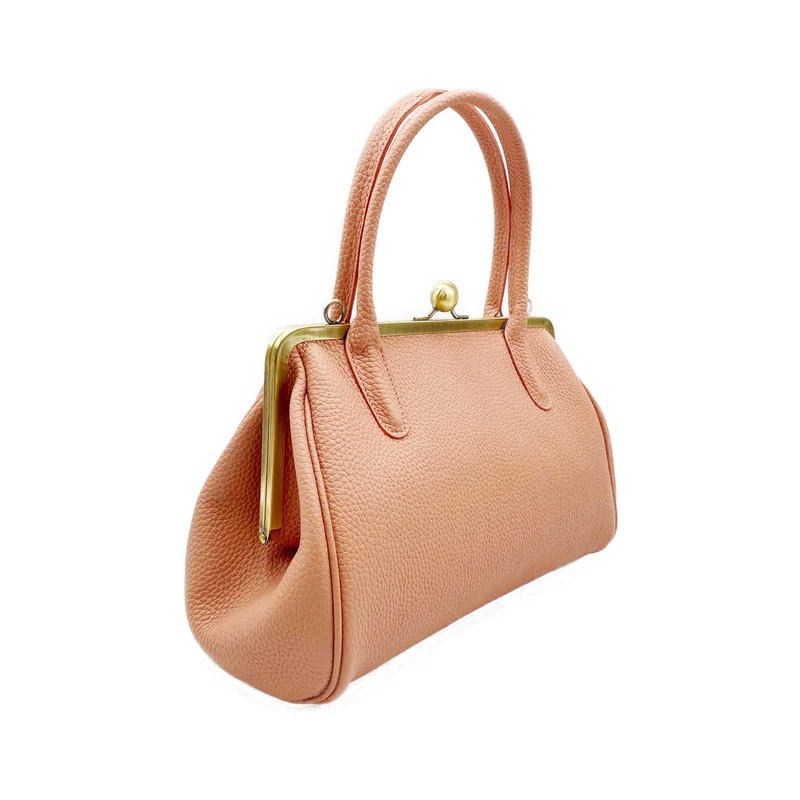 Damen Henkeltasche "Marie" in rosa, Echtleder Handtasche mit Bügelverschluss
