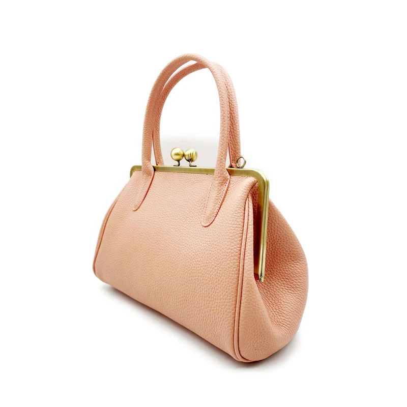 Damen Henkeltasche "Marie" in rosa, Echtleder Handtasche mit Bügelverschluss