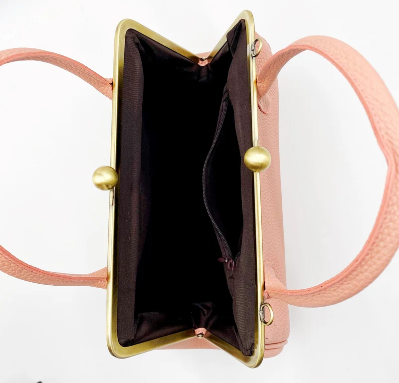 Damen Henkeltasche "Marie" in rosa, Echtleder Handtasche mit Bügelverschluss