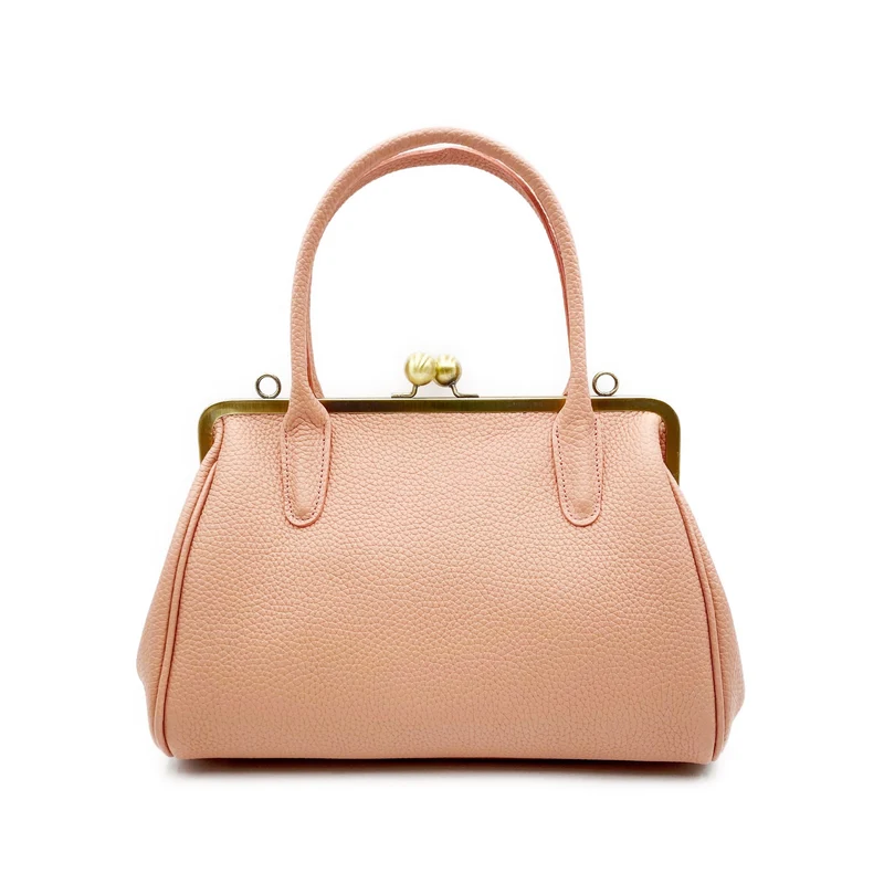 Damen Henkeltasche "Marie" in rosa, Echtleder Handtasche mit Bügelverschluss