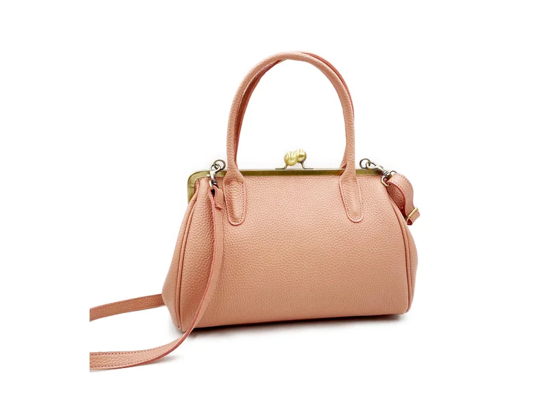 Damen Henkeltasche "Marie" in rosa, Echtleder Handtasche mit Bügelverschluss