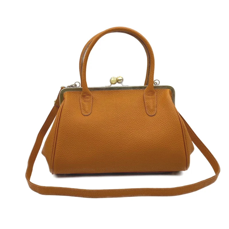 Damen Henkeltasche "Marie" in rosa, Echtleder Handtasche mit Bügelverschluss