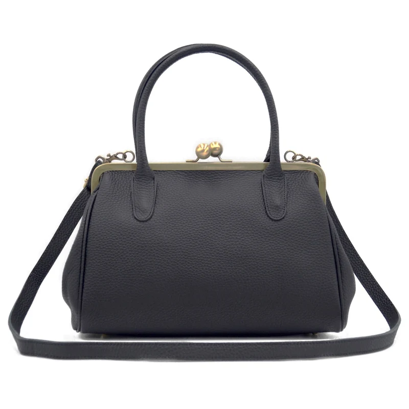 Damen Henkeltasche "Marie" in rosa, Echtleder Handtasche mit Bügelverschluss