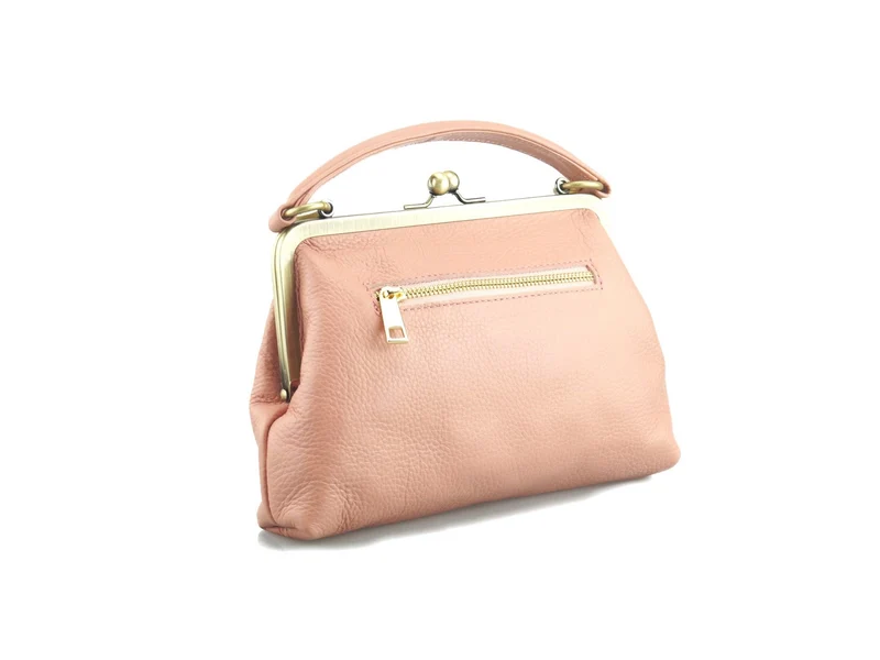 Leder Handtasche Damen - Kleine Olive in Rosa - Umhängetasche, Henkeltasche - Retro Vintage Stil