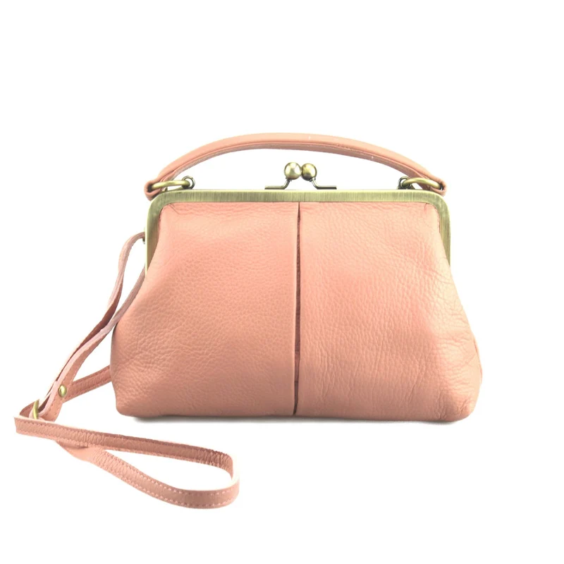 Leder Handtasche Damen - Kleine Olive in Rosa - Umhängetasche, Henkeltasche - Retro Vintage Stil