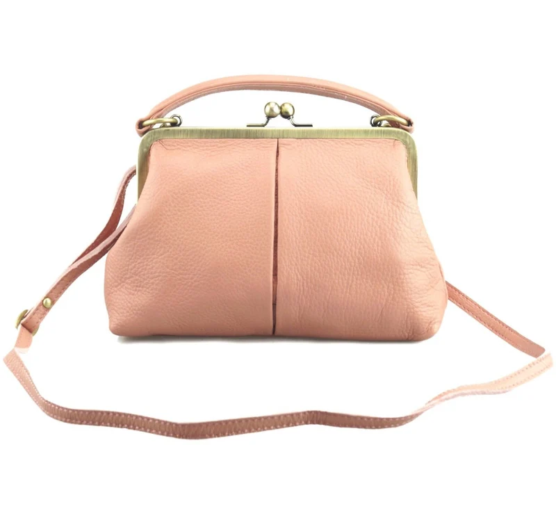 Leder Handtasche Damen - Kleine Olive in Rosa - Umhängetasche, Henkeltasche - Retro Vintage Stil