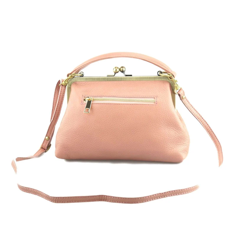 Leder Handtasche Damen - Kleine Olive in Rosa - Umhängetasche, Henkeltasche - Retro Vintage Stil