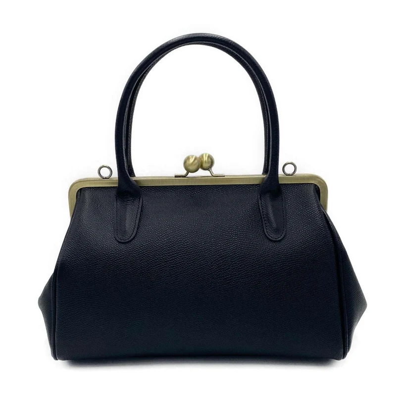 Retro Handtasche ‚Große Aurelie‘ in Schwarz – Echtleder Bügeltasche und Schultertasche