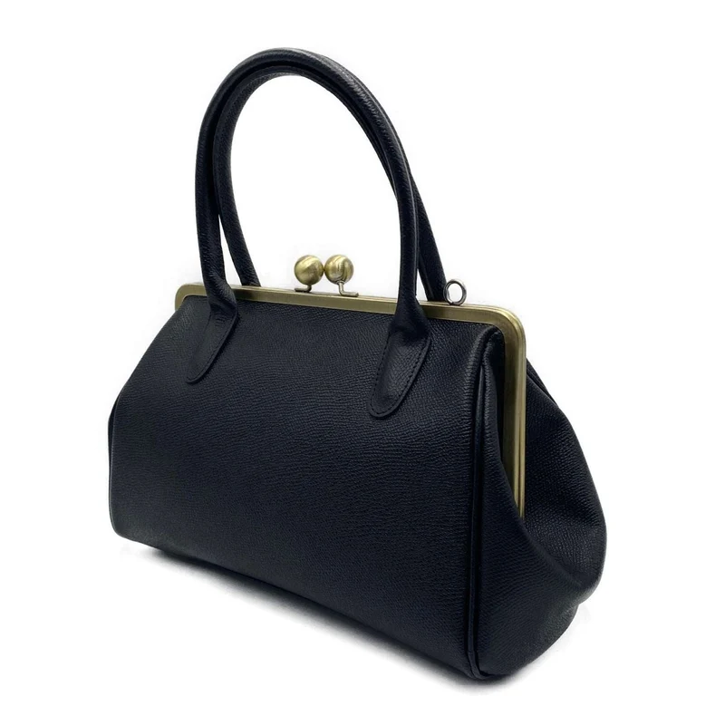 Retro Handtasche ‚Große Aurelie‘ in Schwarz – Echtleder Bügeltasche und Schultertasche