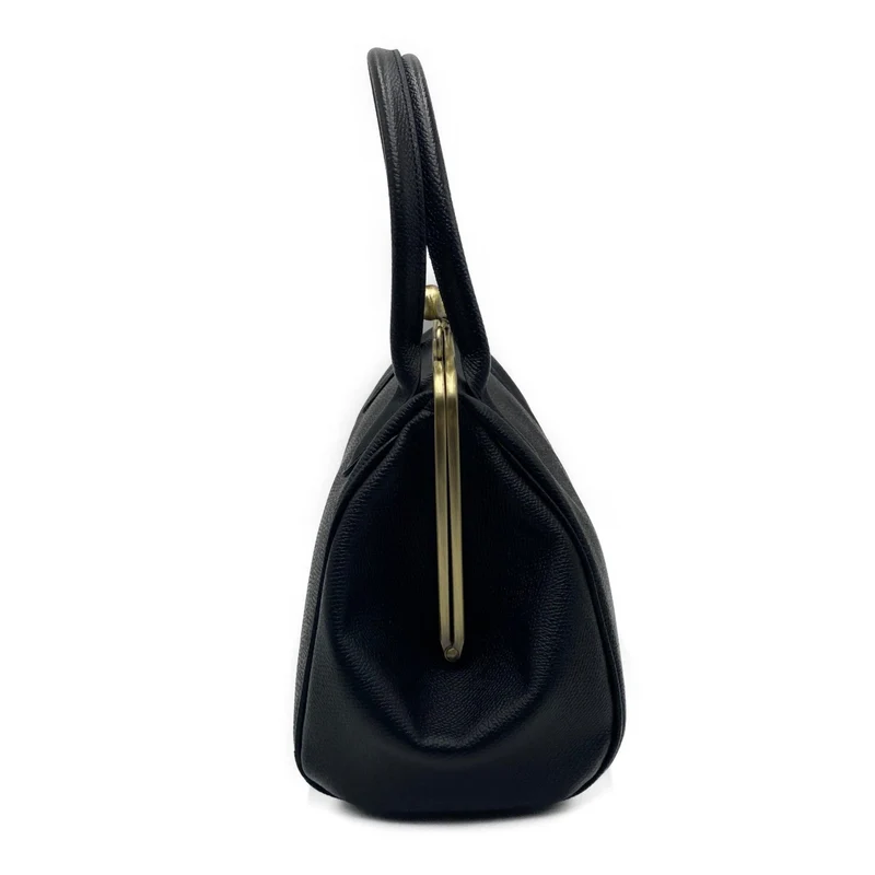 Retro Handtasche ‚Große Aurelie‘ in Schwarz – Echtleder Bügeltasche und Schultertasche