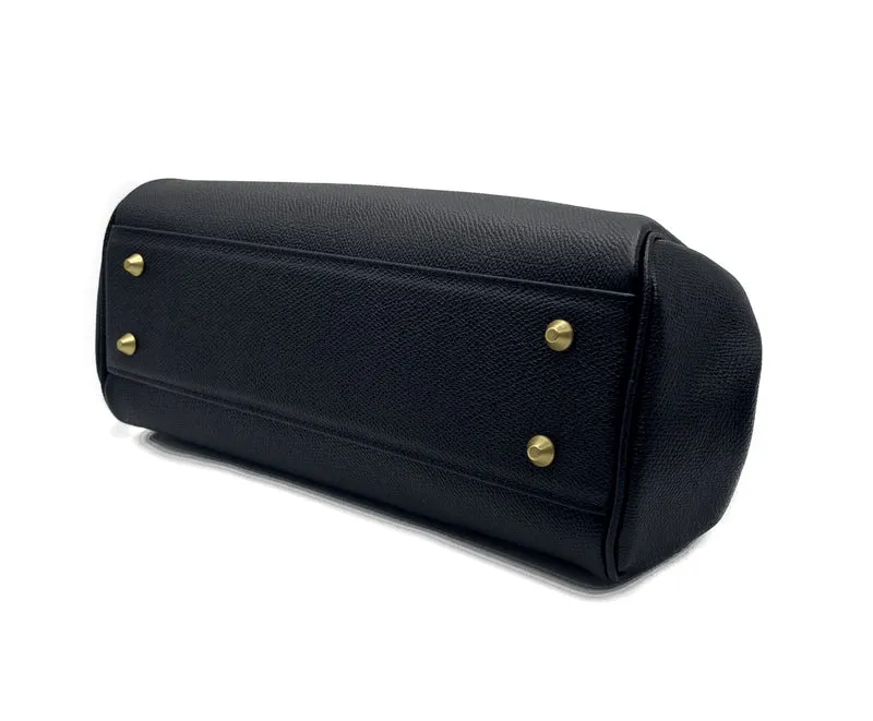 Retro Handtasche ‚Große Aurelie‘ in Schwarz – Echtleder Bügeltasche und Schultertasche