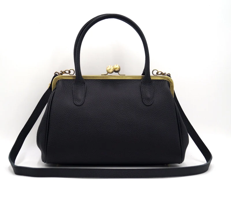 Damen Handtasche, Leder Handtasche "Marie" in schwarz, Henkeltasche im Vintage Stil