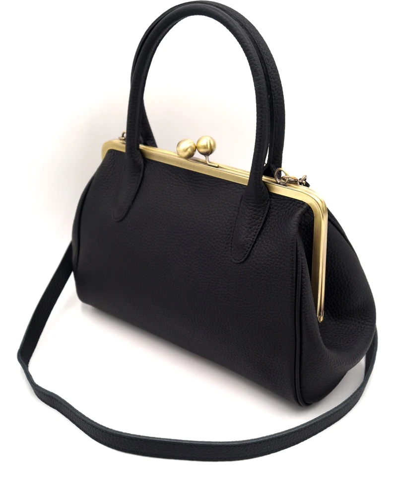 Damen Handtasche, Leder Handtasche "Marie" in schwarz, Henkeltasche im Vintage Stil