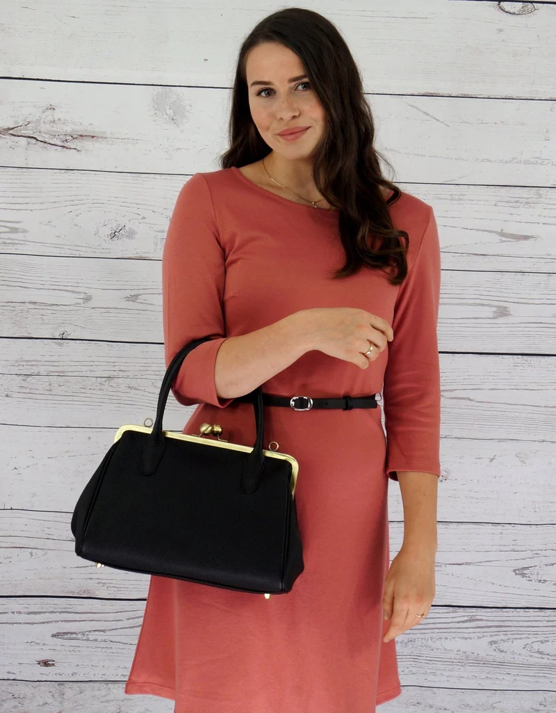 Damen Handtasche, Leder Handtasche "Marie" in schwarz, Henkeltasche im Vintage Stil