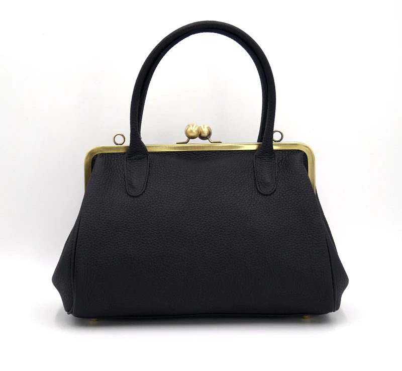 Damen Handtasche, Leder Handtasche "Marie" in schwarz, Henkeltasche im Vintage Stil