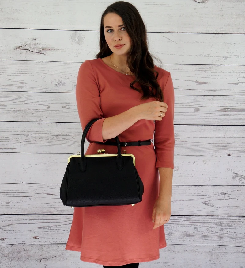 Damen Handtasche, Leder Handtasche "Marie" in schwarz, Henkeltasche im Vintage Stil
