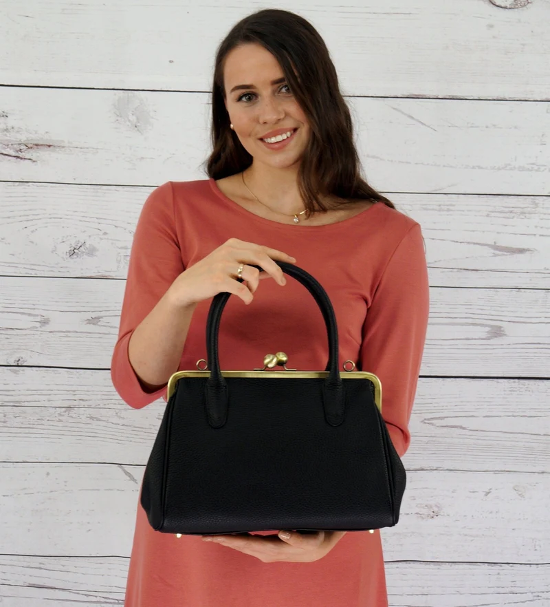 Damen Handtasche, Leder Handtasche "Marie" in schwarz, Henkeltasche im Vintage Stil