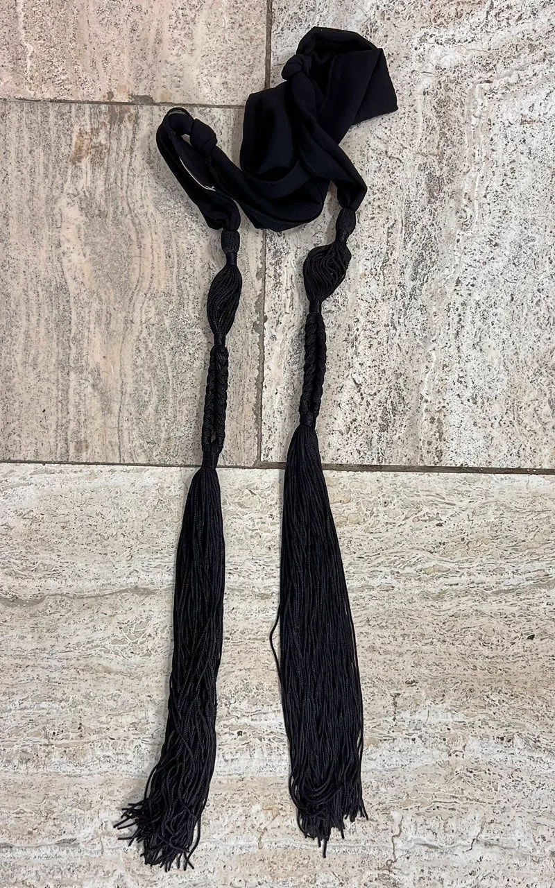 Vintage She Tassel Skinny Scarf Black