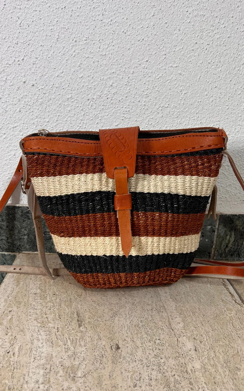 New African Kiondo Sisal and Leather Cross Body Bag