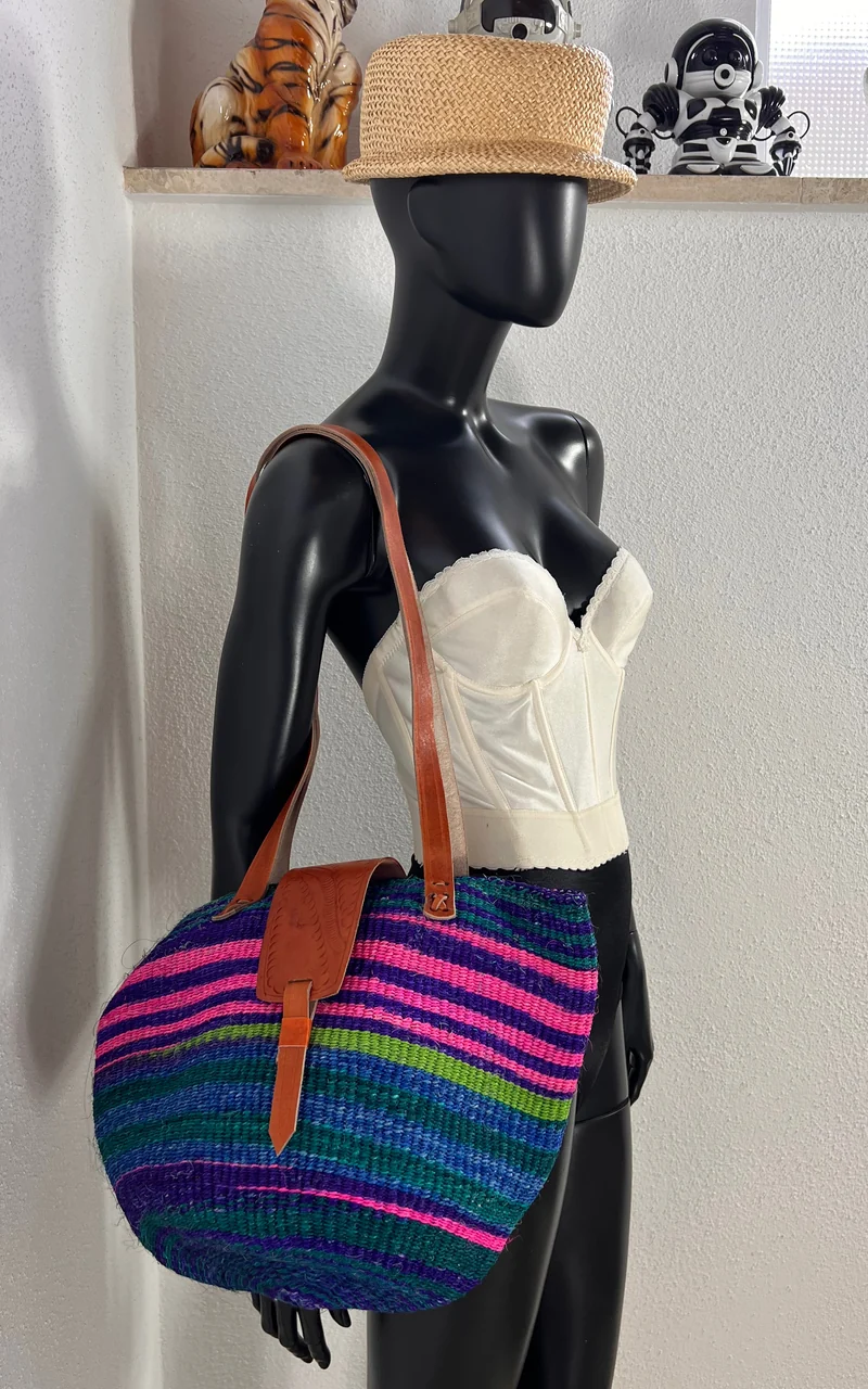 New African Kiondo Sisal and Leather Shoulder Bag