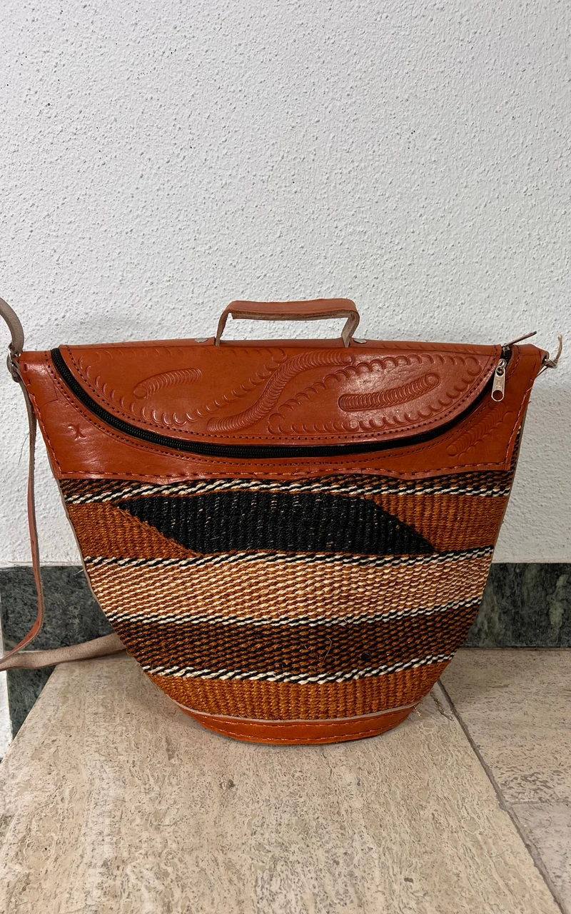 New African Kiondo Sisal and Leather Cross Body Bag