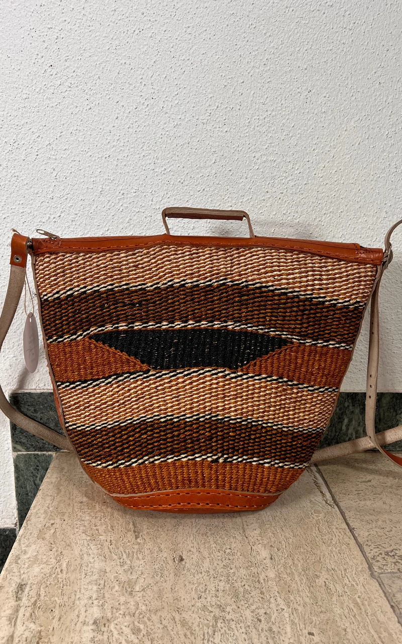 New African Kiondo Sisal and Leather Cross Body Bag