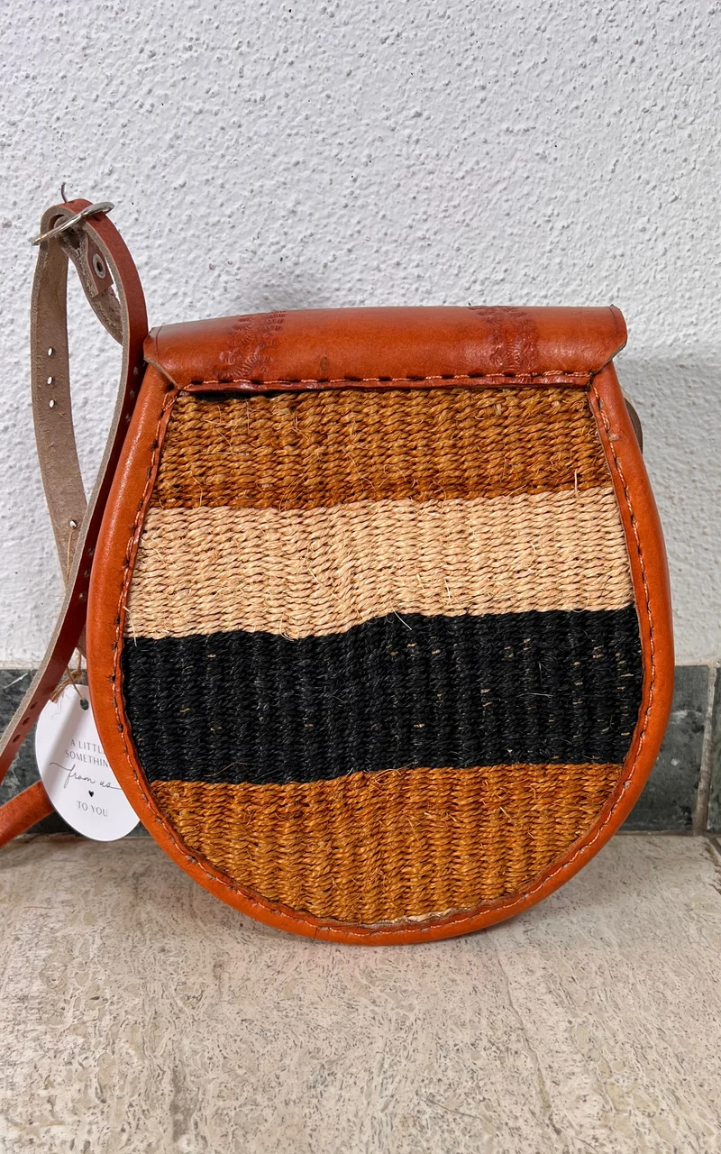 New African Kiondo Sisal and Leather Cross Body Bag