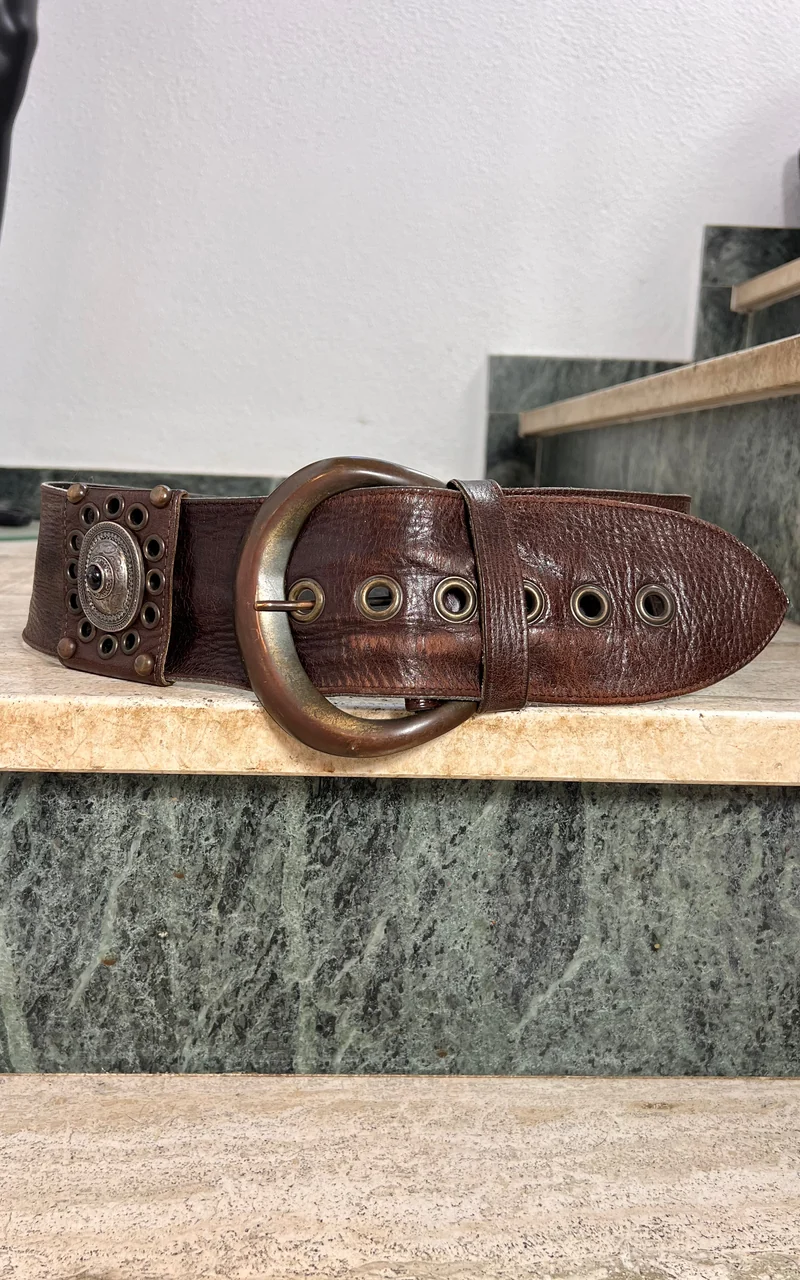 Vintage Wide Brown Leather Statement Belt