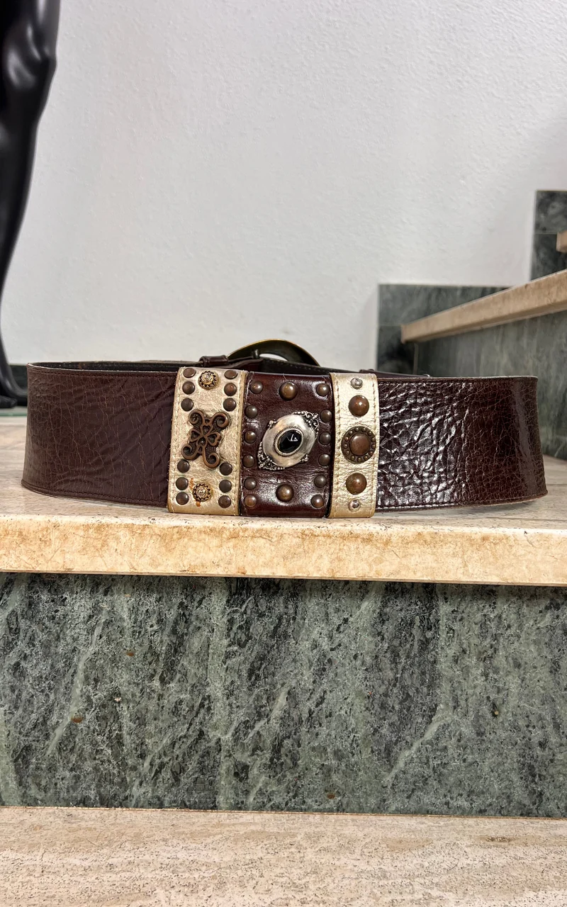 Vintage Wide Brown Leather Statement Belt
