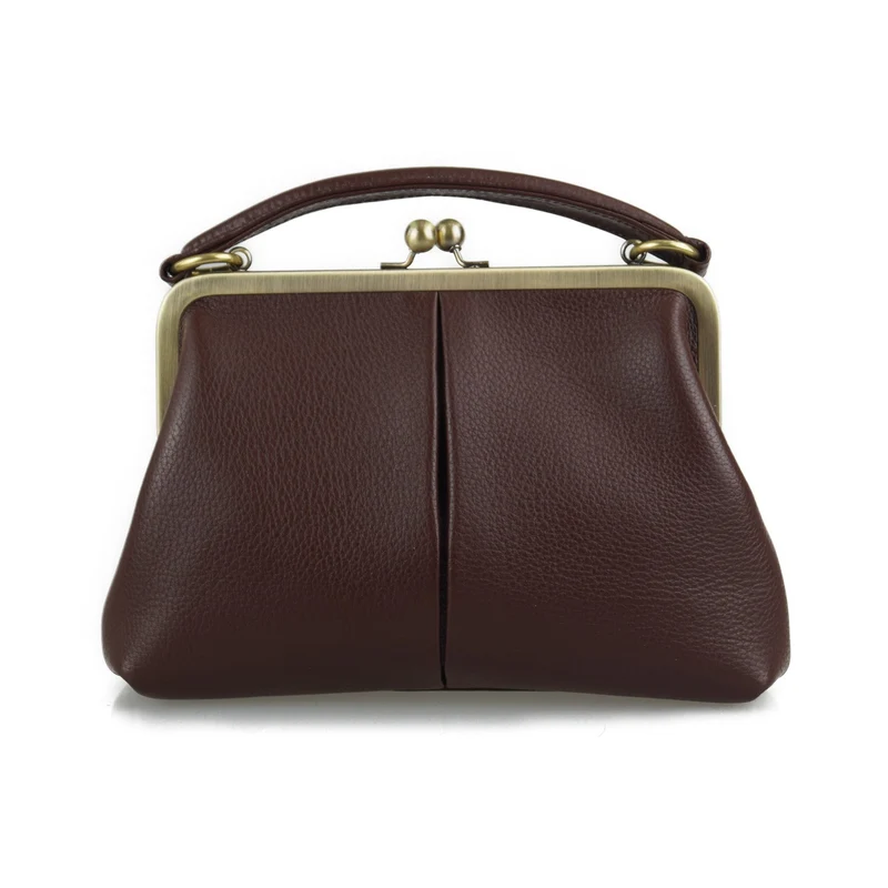 Retro Handtasche Leder - Kleine Olive in Dunkelbraun, Henkeltasche, Umhängetasche, Bügeltasche