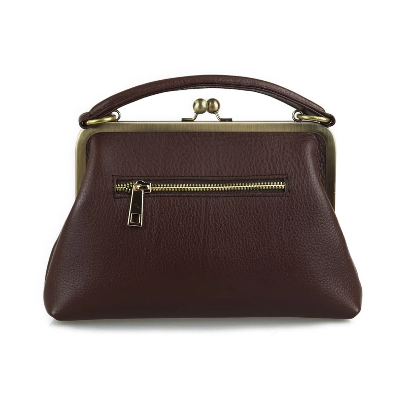 Retro Handtasche Leder - Kleine Olive in Dunkelbraun, Henkeltasche, Umhängetasche, Bügeltasche