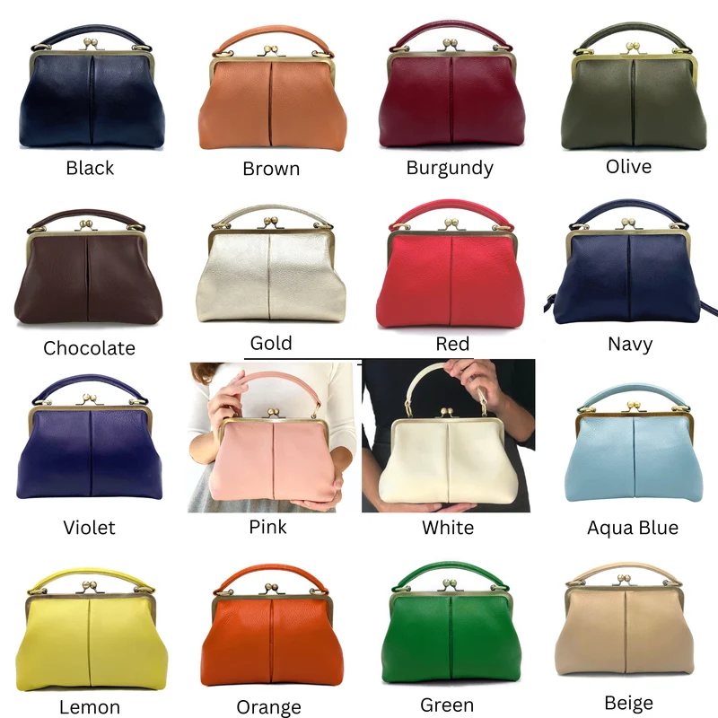 Retro Handtasche Leder - Kleine Olive in Dunkelbraun, Henkeltasche, Umhängetasche, Bügeltasche