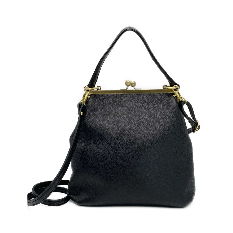Schwarze Lederhandtasche - Zoe, Retro Damen Schultertasche und Umhängetasche